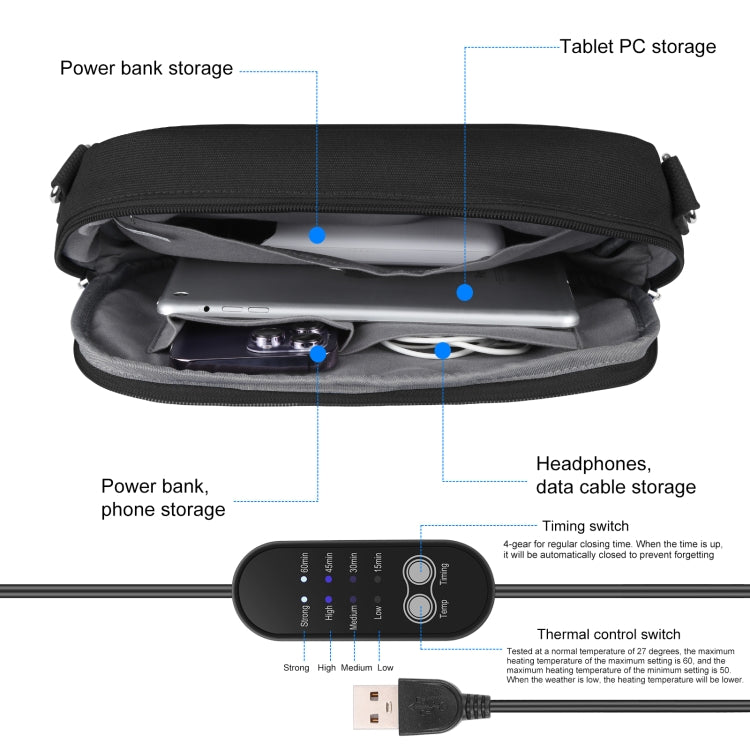HAWEEL Messenger Shoulder Small Bag Digital Tablet Phone Warmer Storage Bag with Hand Warmer(Black)