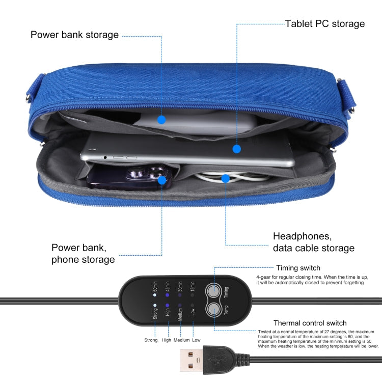 HAWEEL Messenger Shoulder Small Bag Digital Tablet Phone Warmer Storage Bag with Hand Warmer(Blue)