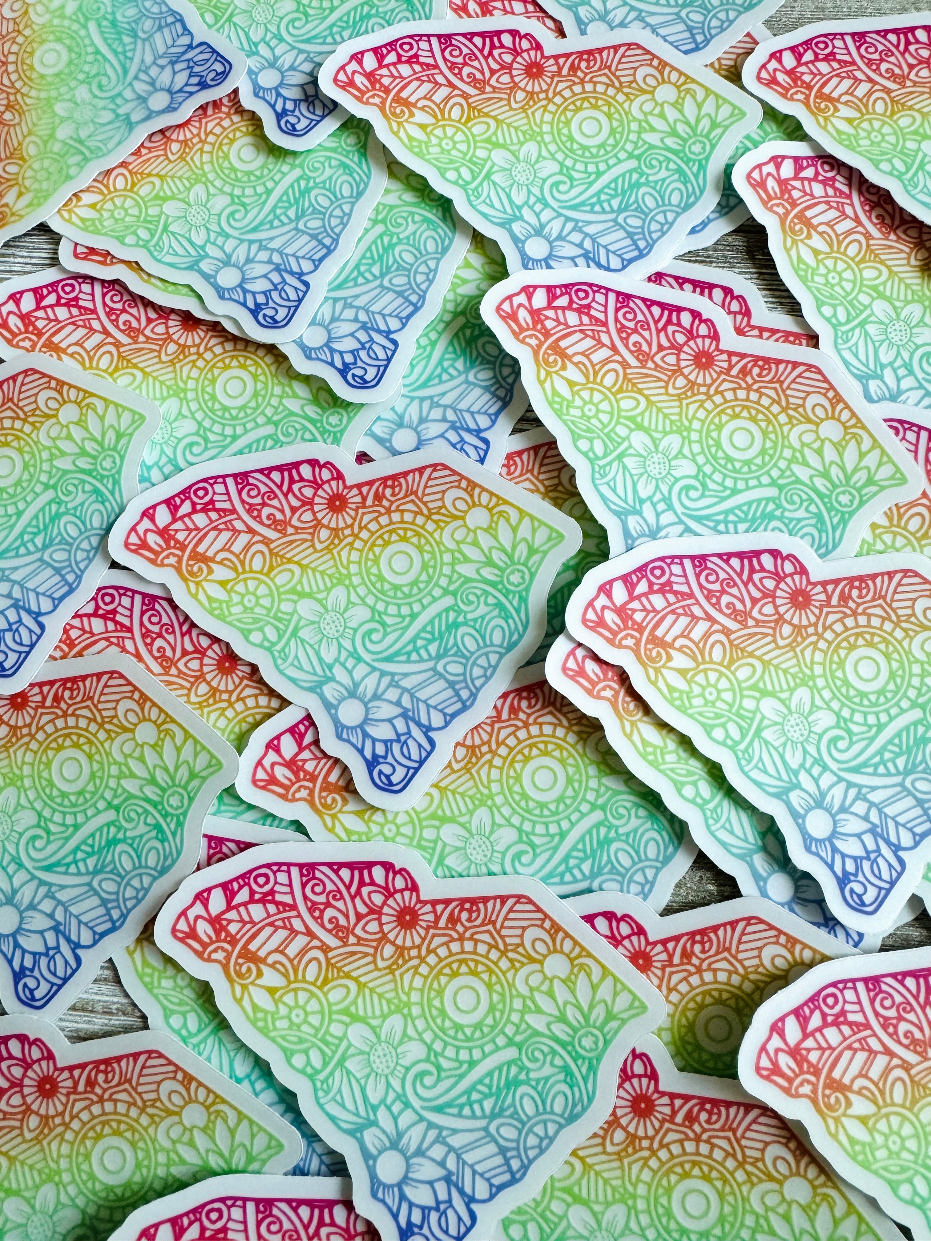 Bespattered Facade Rainbow Floral South Carolina Clear Sticker