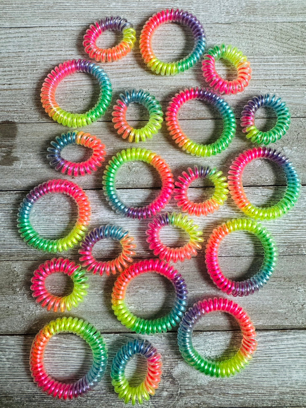 Large Neon Rainbow Spiral Hair Tie Set