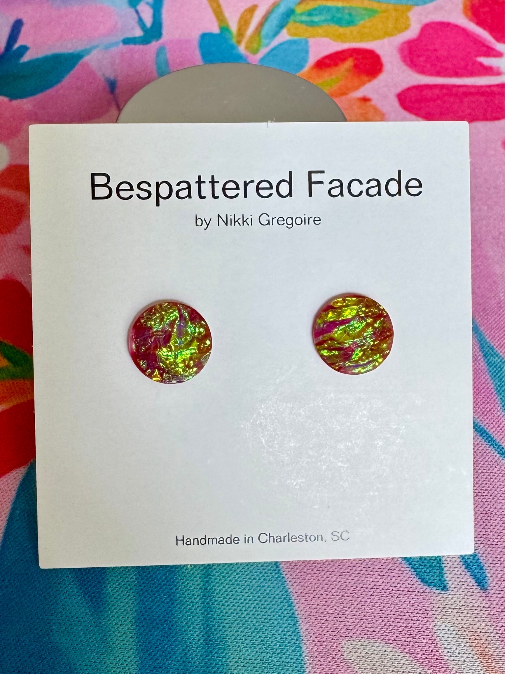 Dark Pink Holographic Stud Earrings