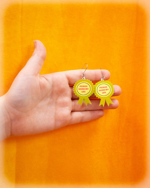 "Pickles Saved My Life" Medal Earrings
