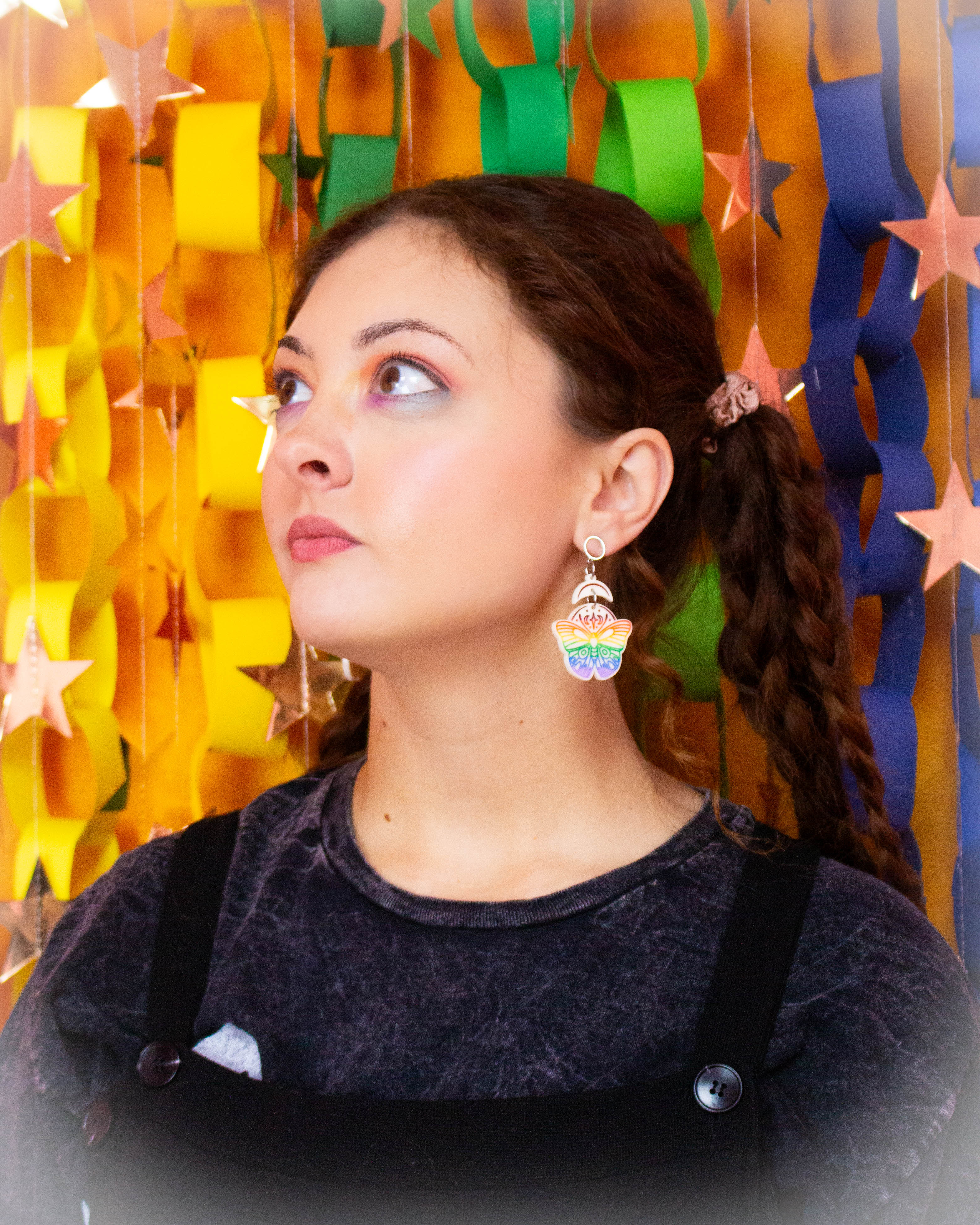 Moth Rainbow Pride Statement Dangle Earrings