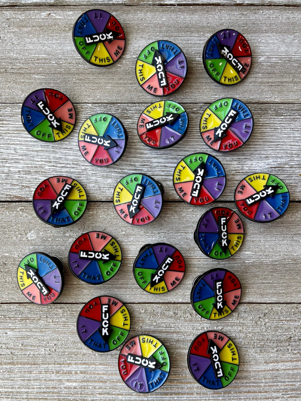 Everyone's Favorite Word Colorful Language Wheel Pin