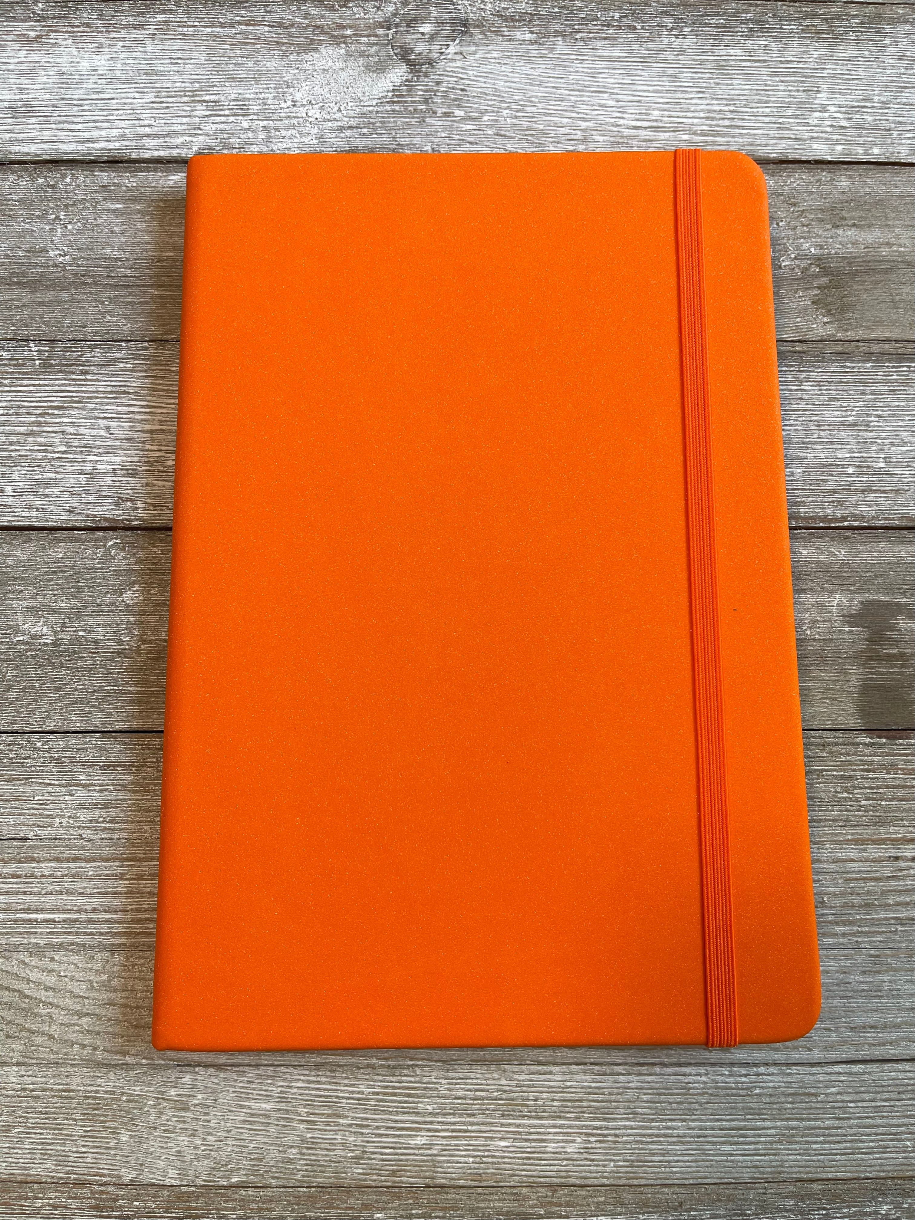 Orange Sparkly Faux Leather Glitter Lined Rainbow Hardcover Notebook