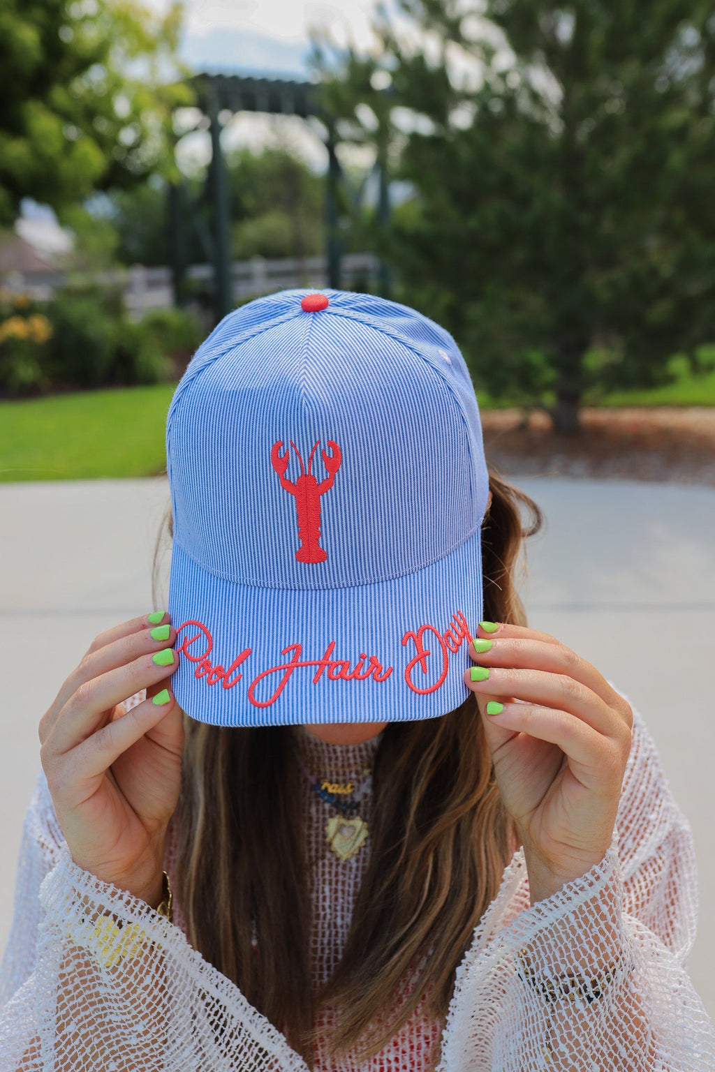 POOL HAIR DAY STRIPED TRUCKER HAT