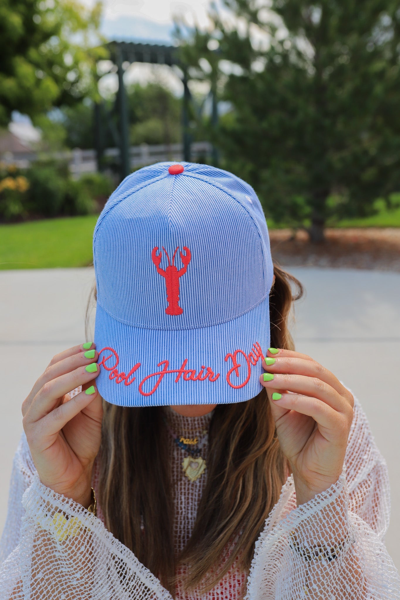 POOL HAIR DAY STRIPED TRUCKER HAT