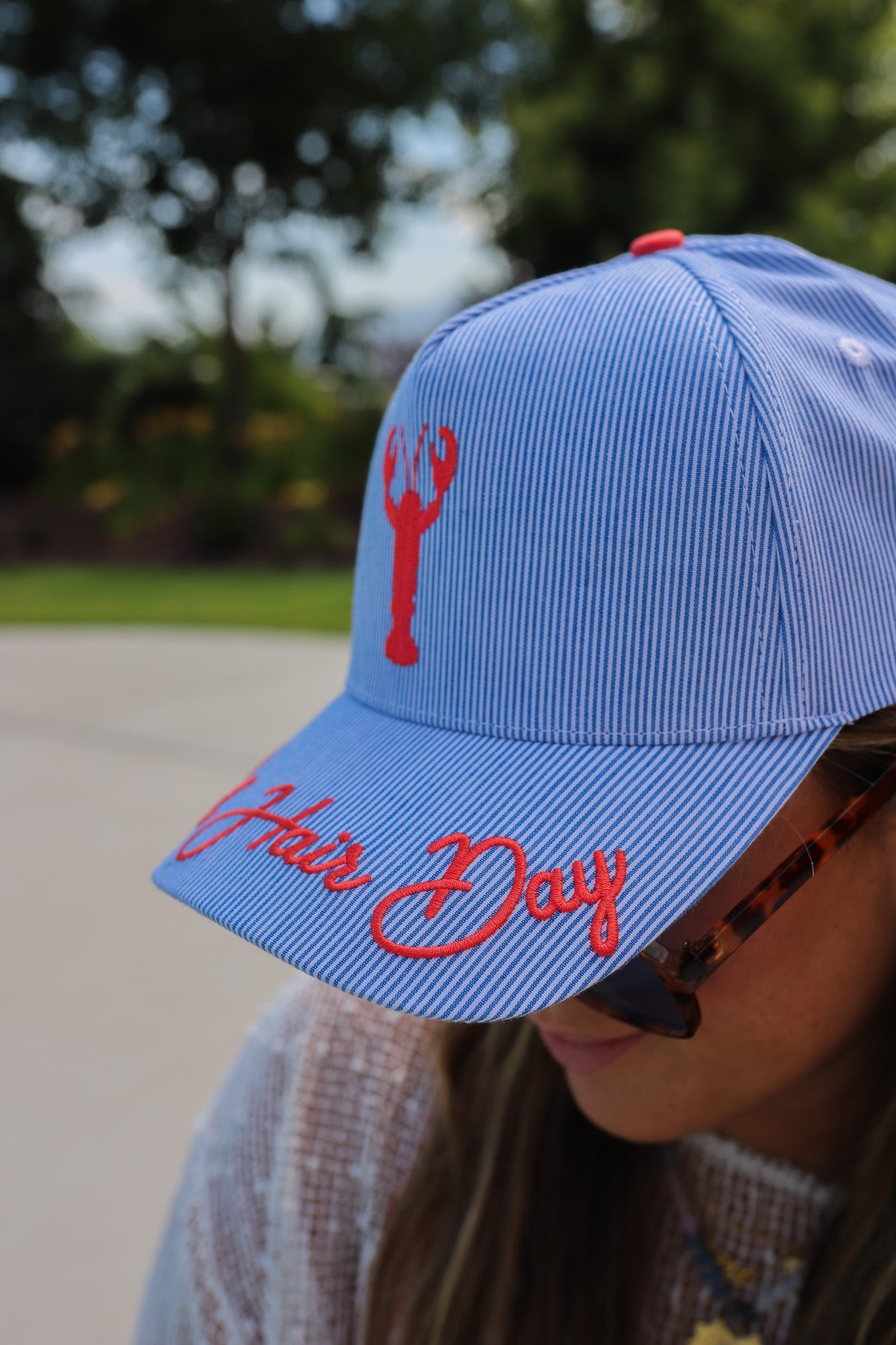 POOL HAIR DAY STRIPED TRUCKER HAT