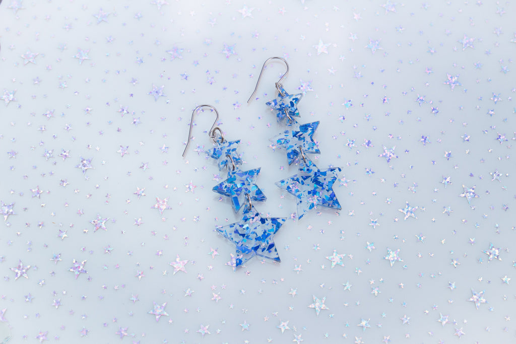 Midnight Blue Confetti Stars Earrings