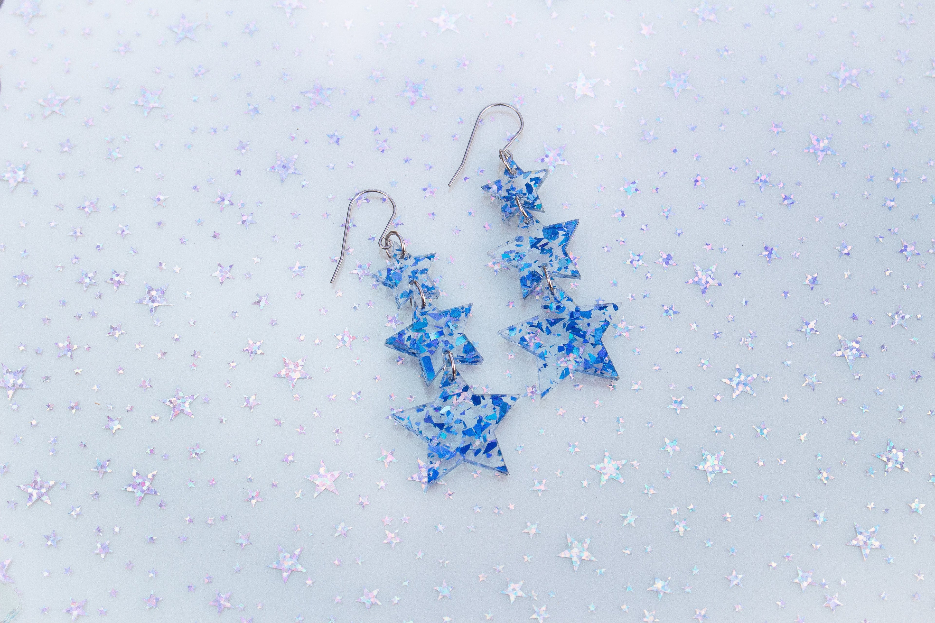 Midnight Blue Confetti Stars Earrings