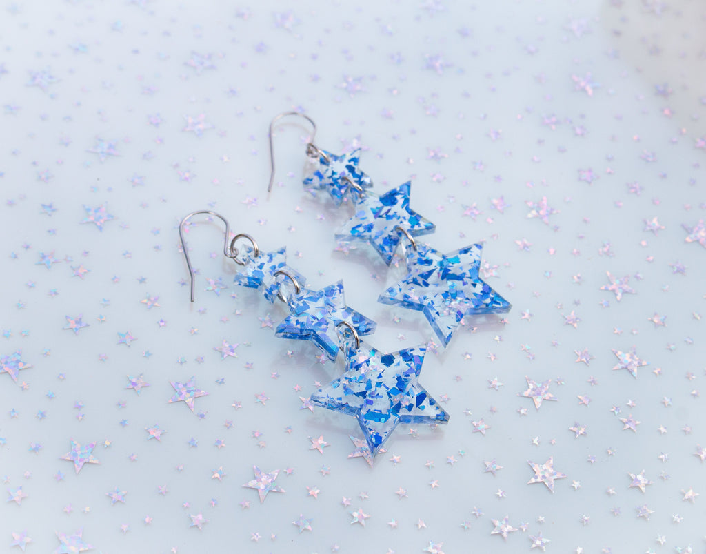 Midnight Blue Confetti Stars Earrings