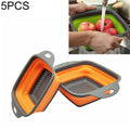5 Sets Square Foldable Drain Basket Set Kitchen Silicone Fruit Vegetables Retractable Filter, Specification: Small + Large(Orange)