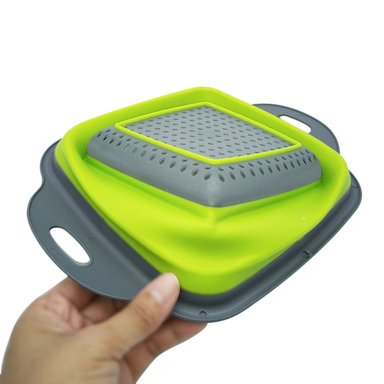 5 Sets Square Foldable Drain Basket Set Kitchen Silicone Fruit Vegetables Retractable Filter, Specification: Small + Large(Green)