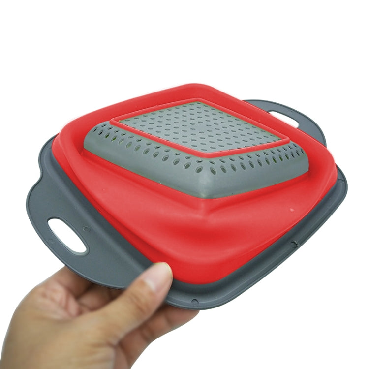 5 Sets Square Foldable Drain Basket Set Kitchen Silicone Fruit Vegetables Retractable Filter, Specification: Small + Large(Red)