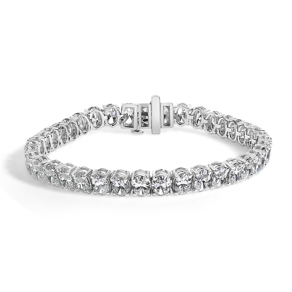 IGI Certified 14K White Gold 15.0 Cttw Oval Cut Lab Grown Diamond Tennis Bracelet