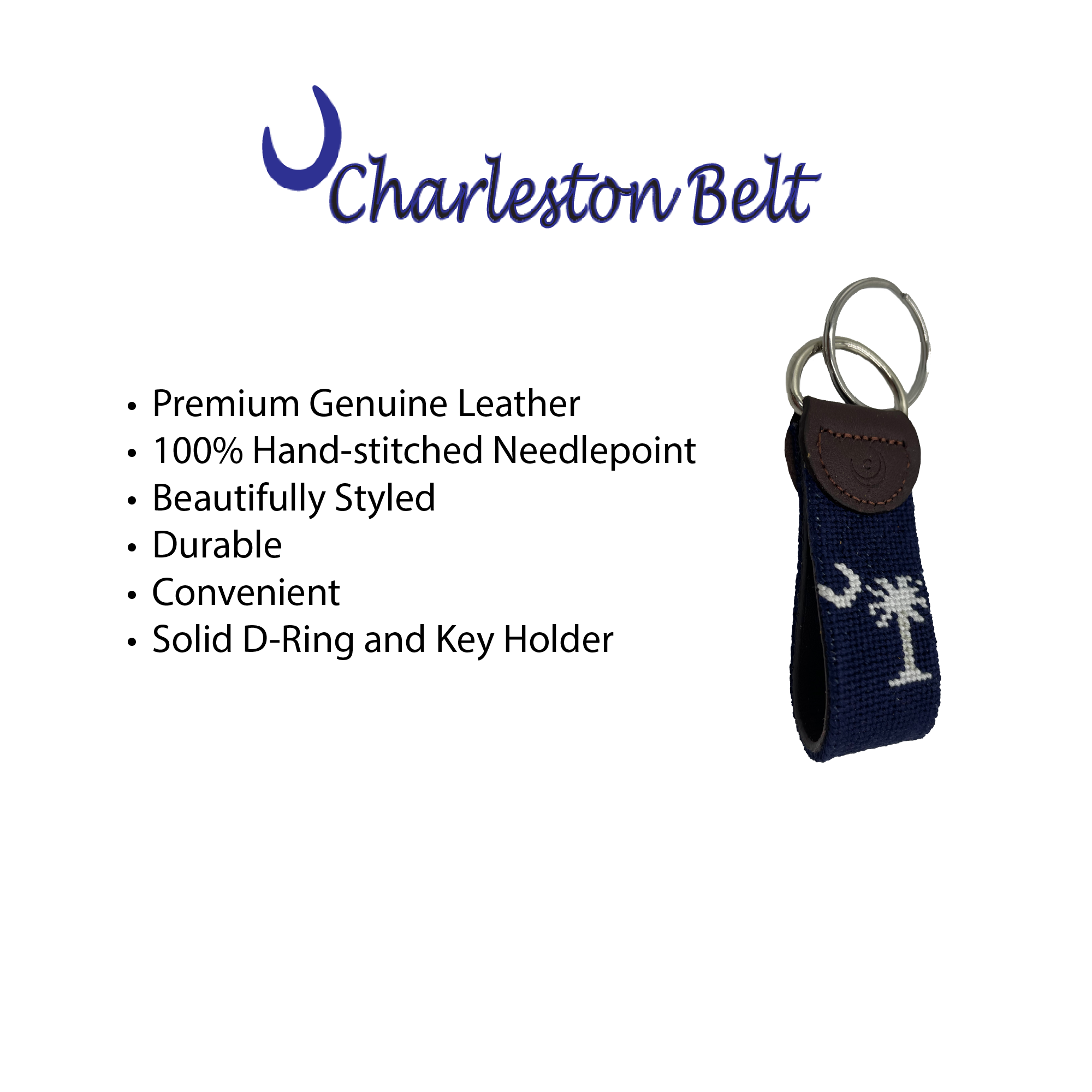 Crescent Moon and Palmetto Hand-stitched Needlepoint Key Fob