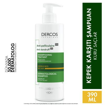 Vichy Dercos Anti-Dandruff Shampoo for Dry Hair - 390ml - Salicylic Acid, Hypoallergenic - Dandruff & Itchy Scalp Relief