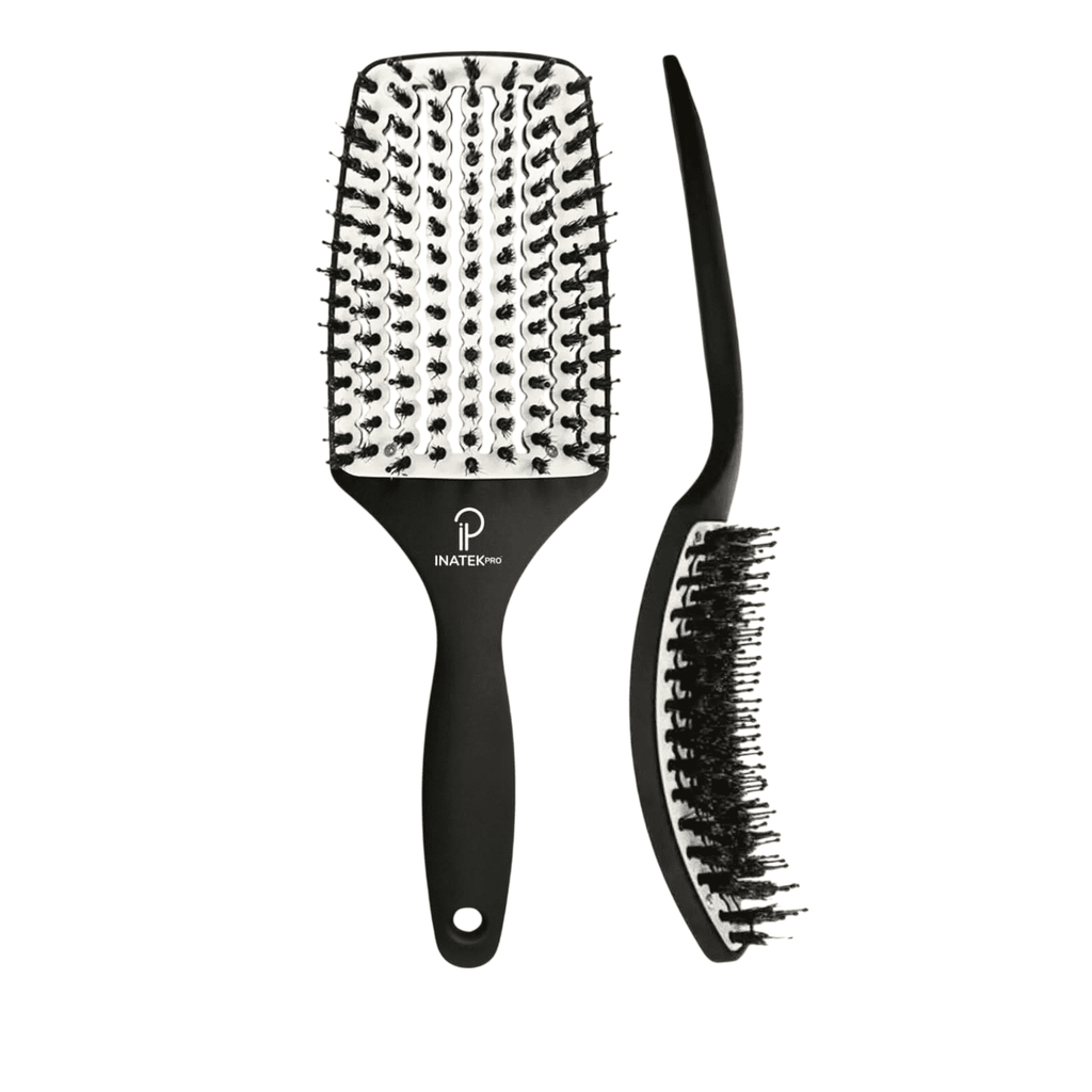 INATEKPRO Curved Vented Boar Bristle Detangler Brush - WHITE | LARGE