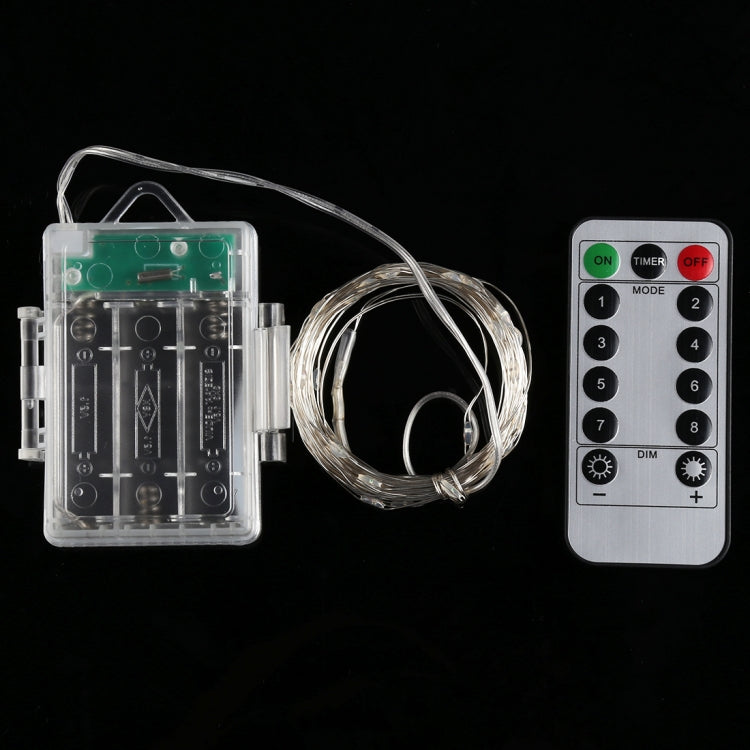 5m Silver Copper Wire String Light, 50 LEDs 3 x AA Batteries Box Fairy Lamp Decorative Light with Remote Control, DC 5V