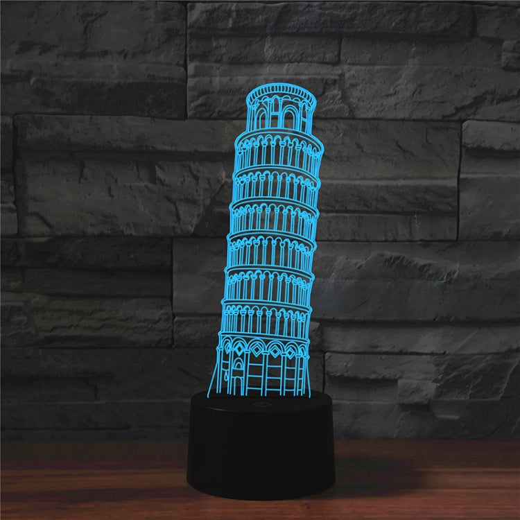 Paris Leaning Tower Shape 3D Colorful LED Vision Light Table Lamp, Touch Version