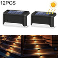 12 PCS Solar Powered LED Outdoor Stairway Light IP65 Waterproof Garden Lamp, Warm White Light(Black)