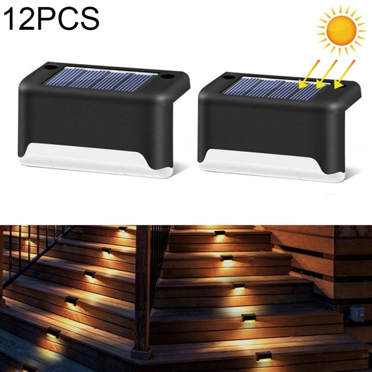 12 PCS Solar Powered LED Outdoor Stairway Light IP65 Waterproof Garden Lamp, Warm White Light(Black)