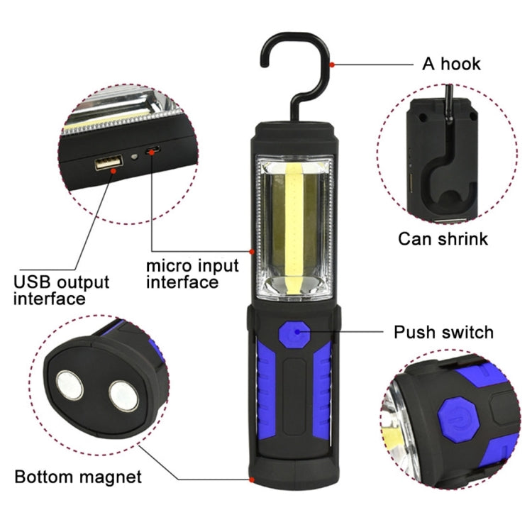 PR5W-1 5W COB+1W F8 IP43 Waterproof White Light LED Torch Work Light , 400 LM Multi-function USB Charging Portable Emergency Work Stand Light with Magnetic & 360 Degrees Swivel Hook(Blue)