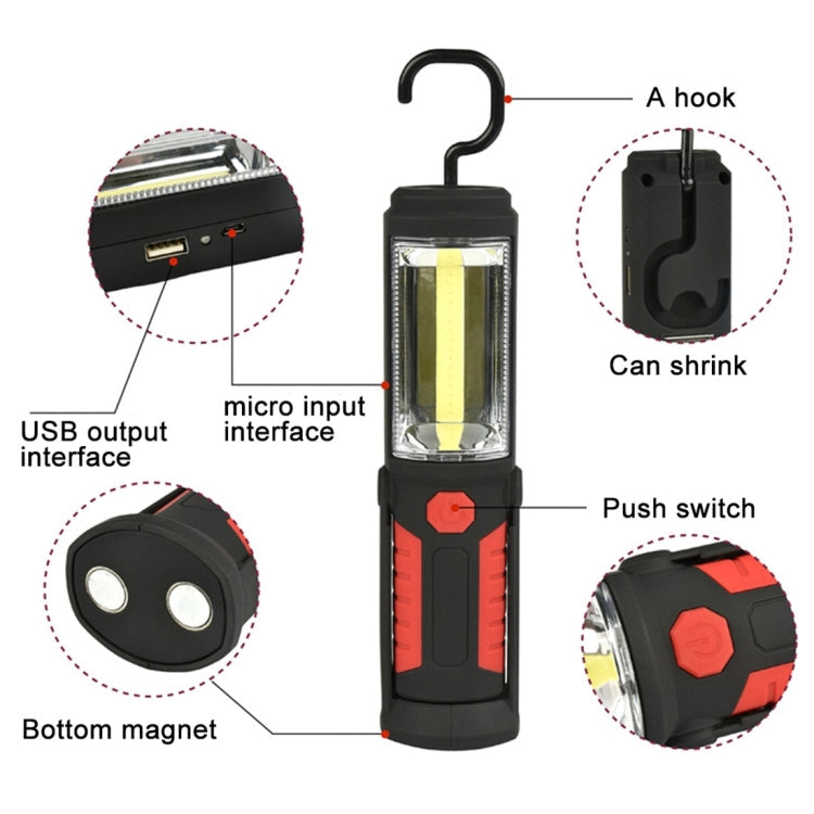 PR5W-1 5W COB+1W F8 IP43 Waterproof White Light LED Torch Work Light , 400 LM Multi-function USB Charging Portable Emergency Work Stand Light with Magnetic & 360 Degrees Swivel Hook(Red)