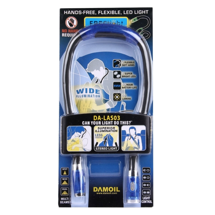 DAMOIL Flexible Eyeshield LED Reading Lights, Creative Double Head Hands-free Neck Stereo Flashlight Working Light Auto Lamp with 4 LED Light & Soft Rubber Grip Neck Pad