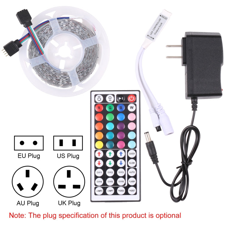 Bare Board 2835 SMD RGB LED Rope Light, 60 LED/m, Length: 5m, 12V 2A 100-240V, with 44-key Remote Control (AU Plug)