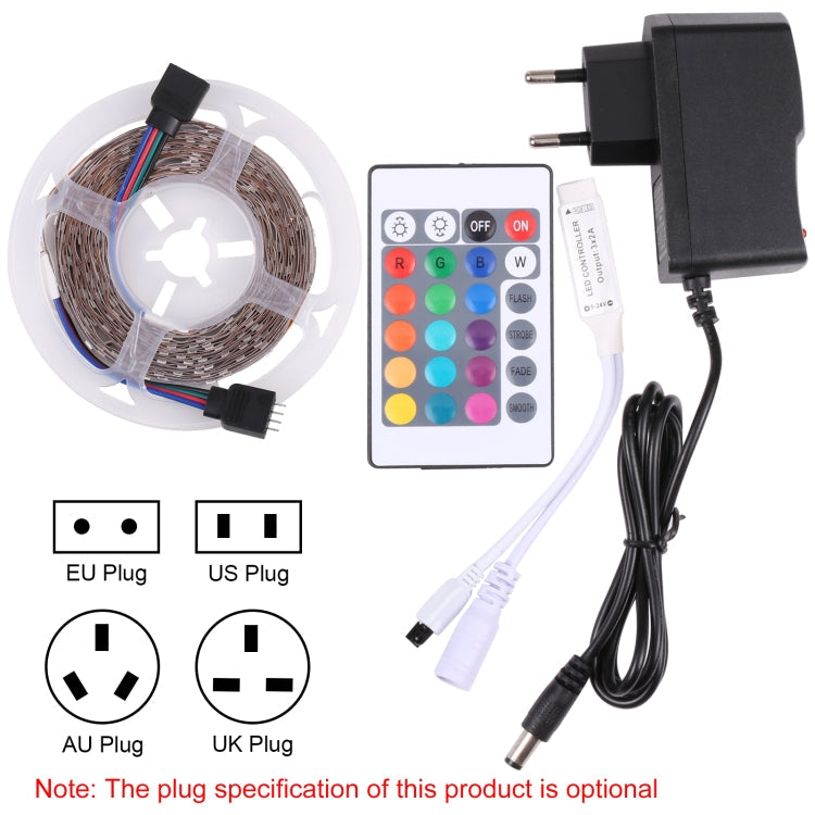Bare Board 2835 SMD RGB LED Rope Light, 60 LED/m, Length: 5m, 12V 2A 100-240V, with 24-key Remote Control(US Plug)