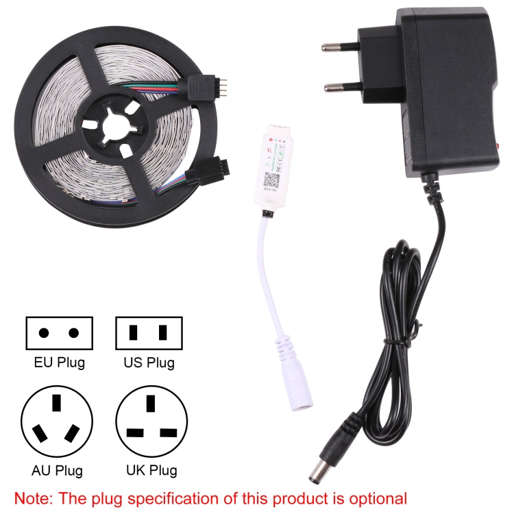 Smart Bluetooth APP Control Bare Board 2835 SMD RGB LED Rope Light, 60 LED/m, Length: 5m, 12V 2A 100-240V(US Plug)