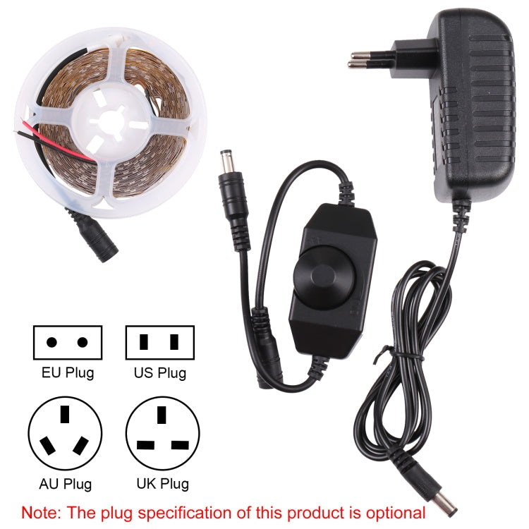 Bare Board 2835 SMD Dimmable White Light / Warm Light LED Rope Light, 60 LED/m, Length: 5m, 12V 2A 100-240V(EU Plug)