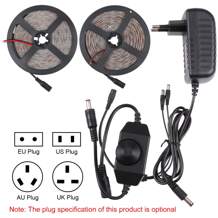 2pcs Bare Board 2835 SMD Dimmable White Light / Warm Light LED Rope Light, 60 LED/m, Length: 5m, 12V 2A 100-240V(AU Plug)