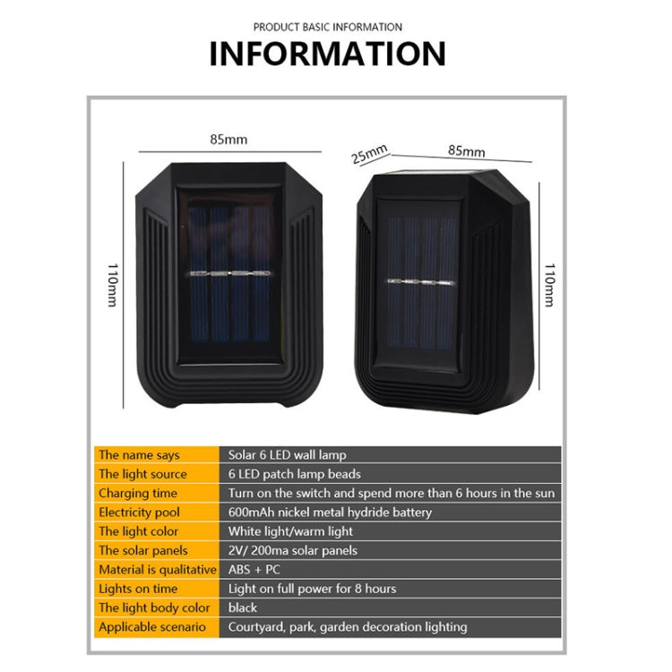 6 LED Solar Wall Lamp Outdoor Decorative Garden Up And Down Light (Warm White)