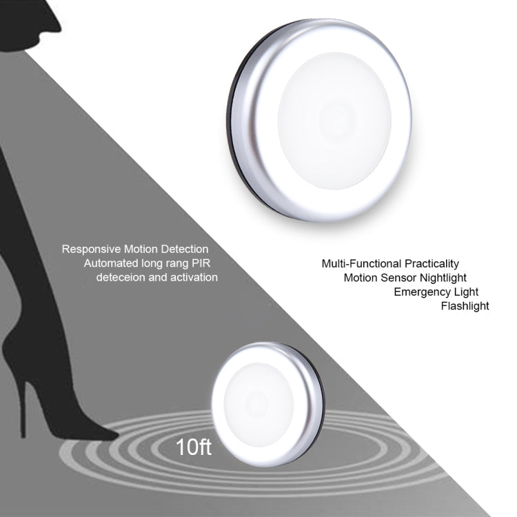 PIR Human Body Motion Sensor + Light Control White Light LED Night Light, 6 LEDs Mini Lamp for Closet / Cabinet / Stairways / Bedroom, Sensor Distance: 5m, DC 5V