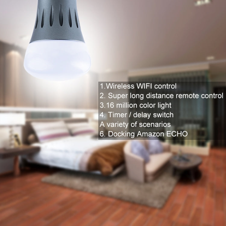 E27 7W White Light+RGB Smart LED Light Bulb, WiFi 2.4GHz Works with Alexa & Google Home, FCC / CE / RoHS Certificated, AC 85-265V