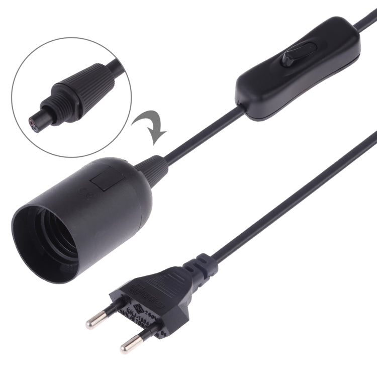 E27 Wire Cap Switch Lamp Holder Chandelier Power Socket with 1.5m Extension Cable, EU Plug(Black)