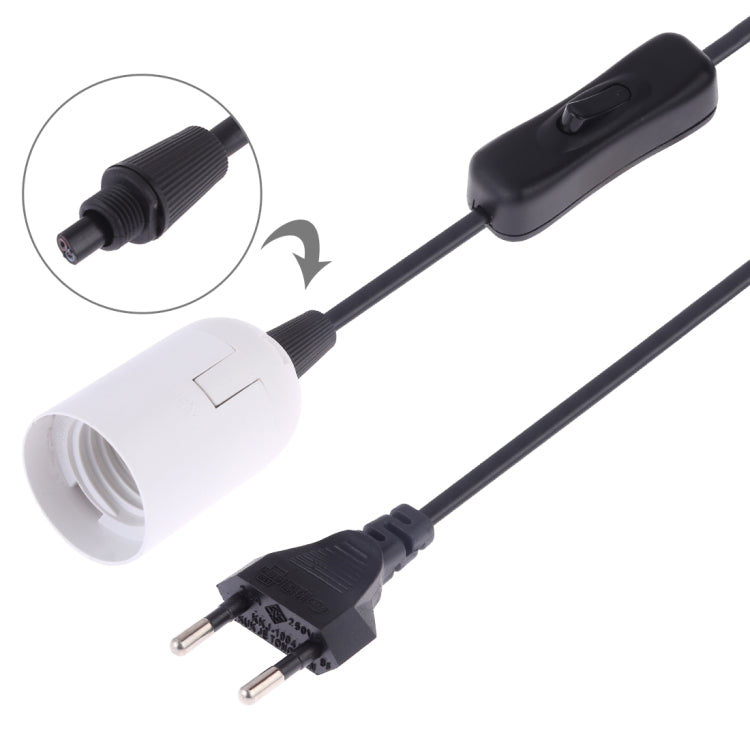 E27 Wire Cap Switch Lamp Holder Chandelier Power Socket with 1.5m Extension Cable, EU Plug(White)