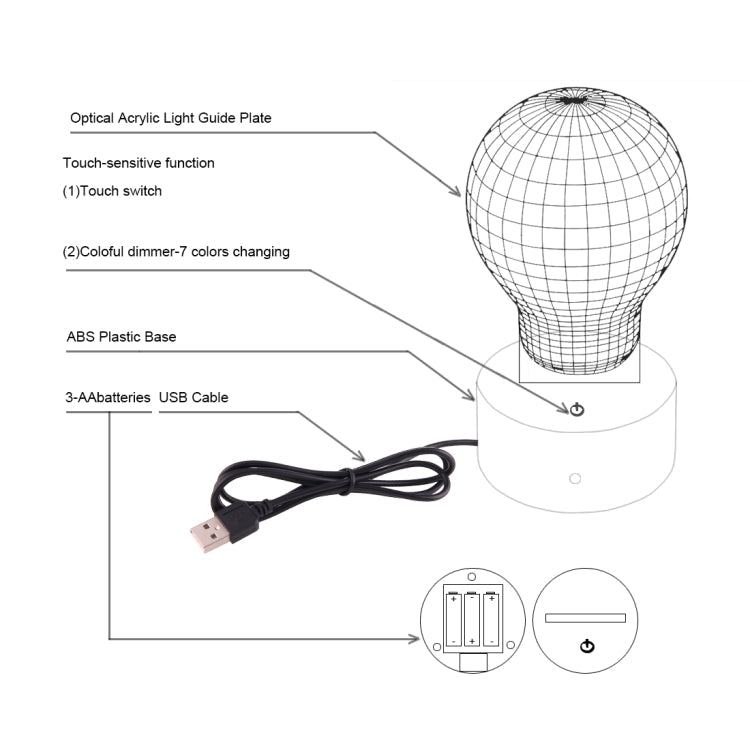Balloon Style 3D Touch Switch Control LED Light , 7 Color Discoloration Creative Visual Stereo Lamp Desk Lamp Night Light