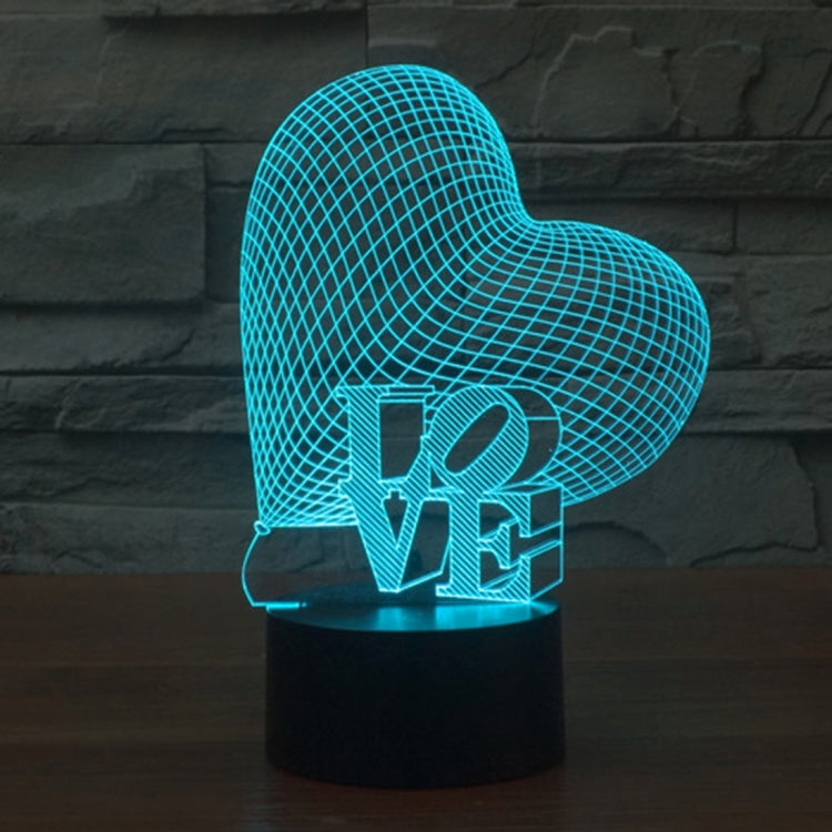 Heart and LOVE Style 3D Touch Switch Control LED Light, 7 Colour Discoloration Creative Visual Stereo Lamp Desk Lamp Night Light