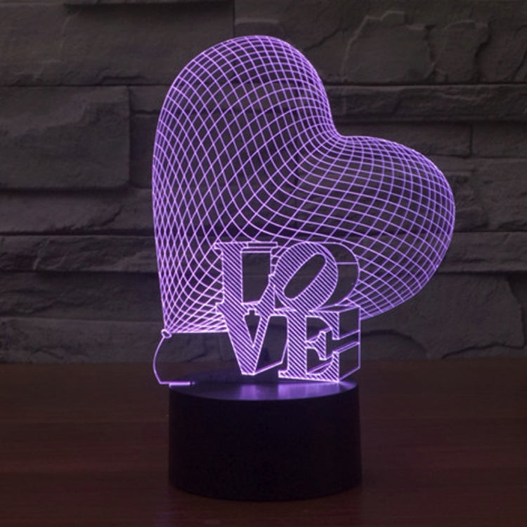 Heart and LOVE Style 3D Touch Switch Control LED Light, 7 Colour Discoloration Creative Visual Stereo Lamp Desk Lamp Night Light