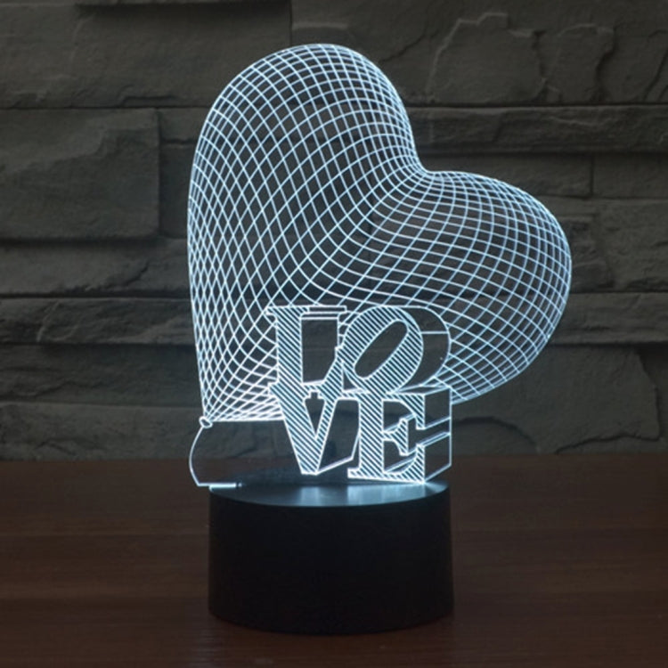 Heart and LOVE Style 3D Touch Switch Control LED Light, 7 Colour Discoloration Creative Visual Stereo Lamp Desk Lamp Night Light