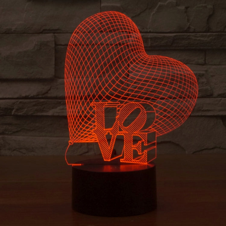 Heart and LOVE Style 3D Touch Switch Control LED Light, 7 Colour Discoloration Creative Visual Stereo Lamp Desk Lamp Night Light