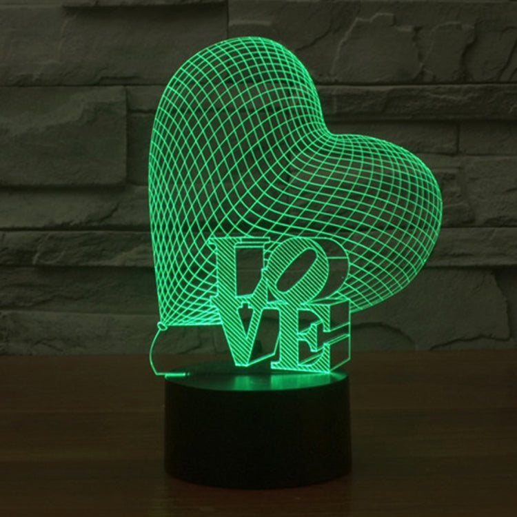 Heart and LOVE Style 3D Touch Switch Control LED Light, 7 Colour Discoloration Creative Visual Stereo Lamp Desk Lamp Night Light