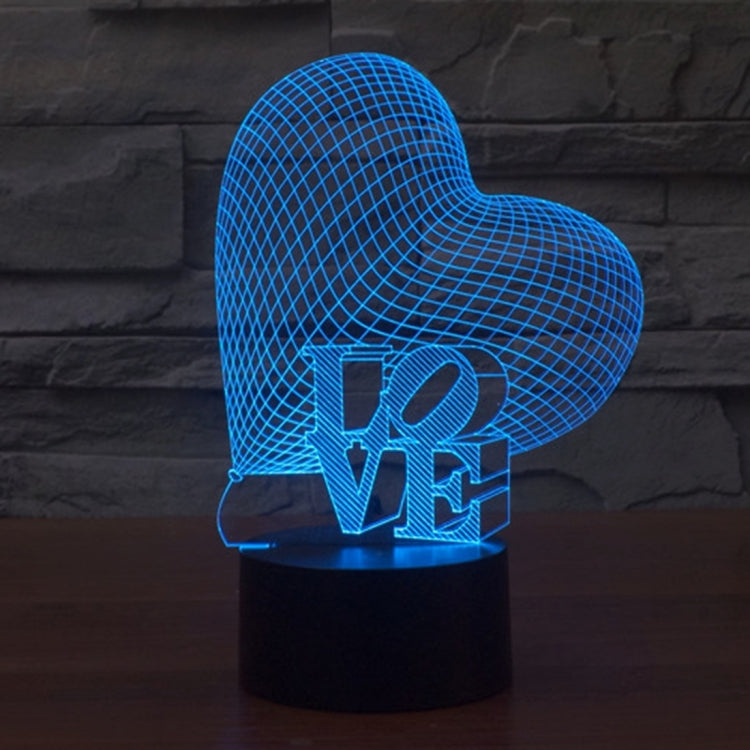 Heart and LOVE Style 3D Touch Switch Control LED Light, 7 Colour Discoloration Creative Visual Stereo Lamp Desk Lamp Night Light