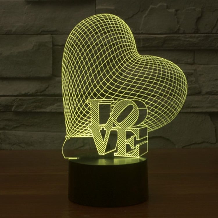 Heart and LOVE Style 3D Touch Switch Control LED Light, 7 Colour Discoloration Creative Visual Stereo Lamp Desk Lamp Night Light