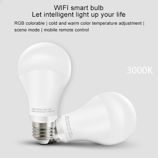 E27 10W Color Changing WiFi Smart LED Light Bulb, 14 LEDs 3000K+RGB 1050 LM Works with Alexa & Google Home, AC 230V