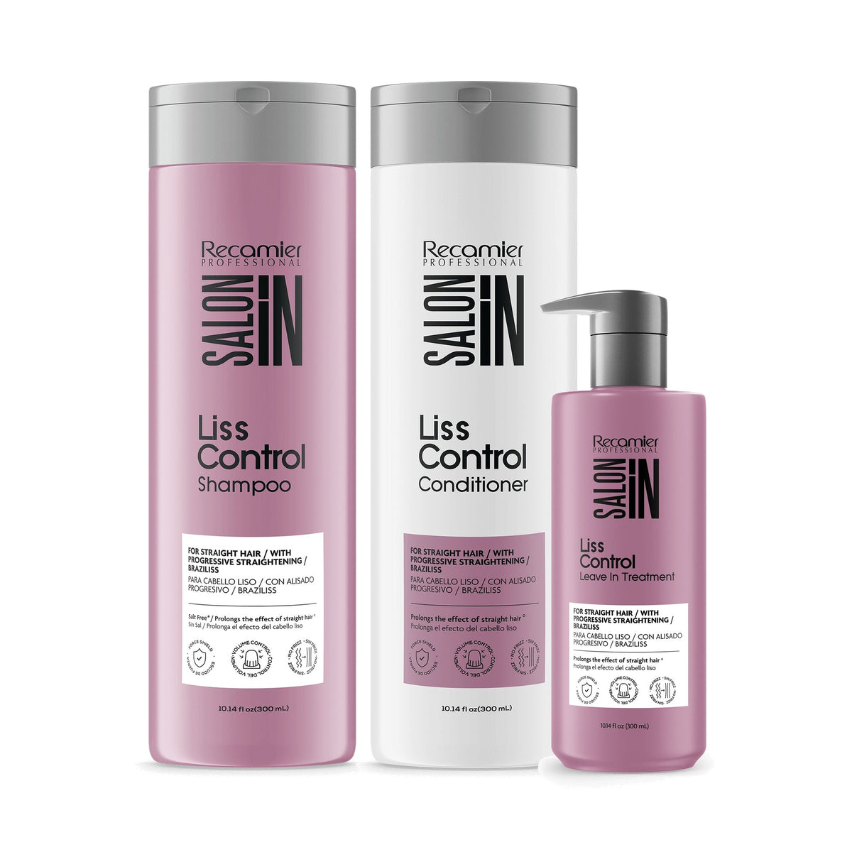 Recamier Salon In Liss Control 3-Piece Kit - Shampoo, Conditioner & Free Leave-In, 10.1 oz (300 ml) Each