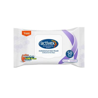 Activex Antibacterial Wet Wipes - Gentle, pH-Balanced, 50 Count for Sensitive Skin & Hand Hygiene